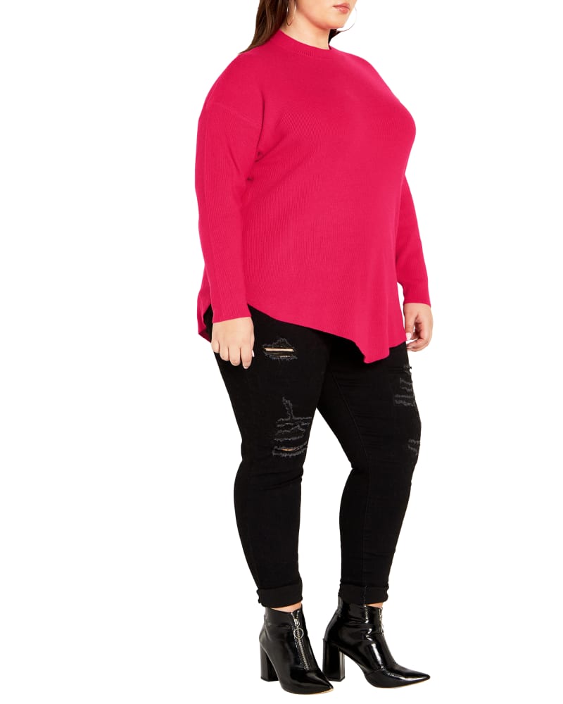 Front of a model wearing a size XL Madison Jumper in Raspberry by City Chic. | dia_product_style_image_id:320223